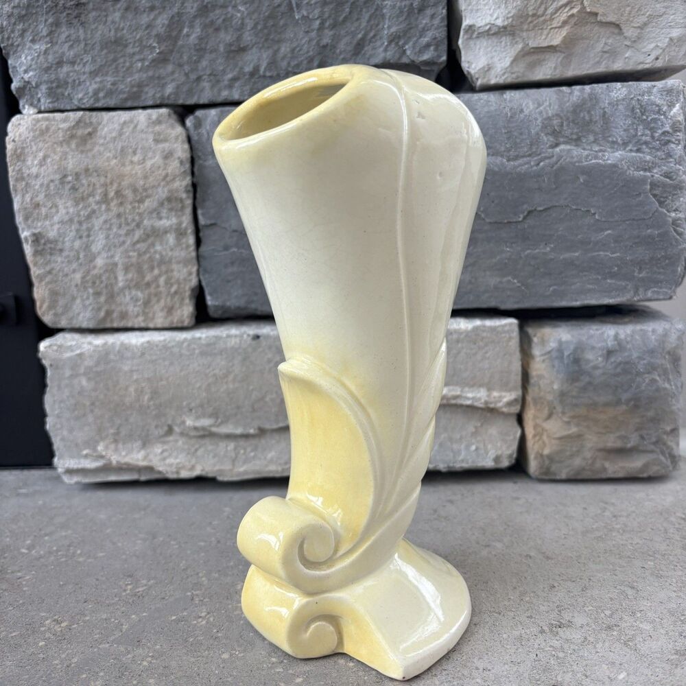 Vintage Pacific Pottery Double Vase Art Nouveau Deco 3324 Yellow & Ivory USA - Picture 4 of 14